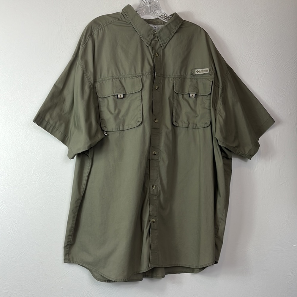 Columbia PFG Fishing Shirt Men's Sie XXL Khaki Tan Tackle Pockets Vented Back - Picture 13 of 14